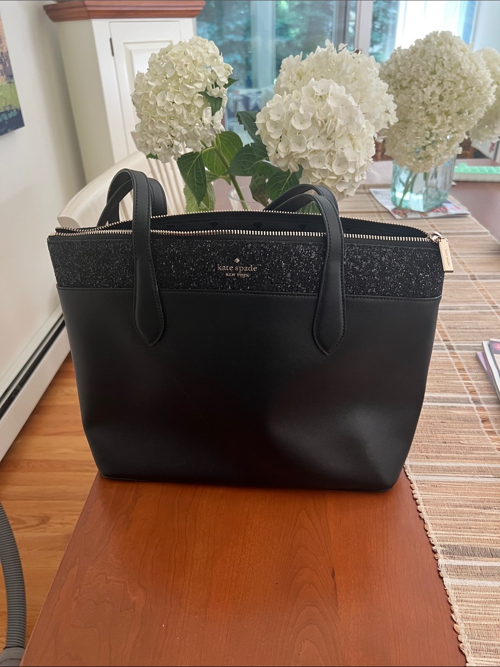 kate spade Black Tote with Glitter Trim